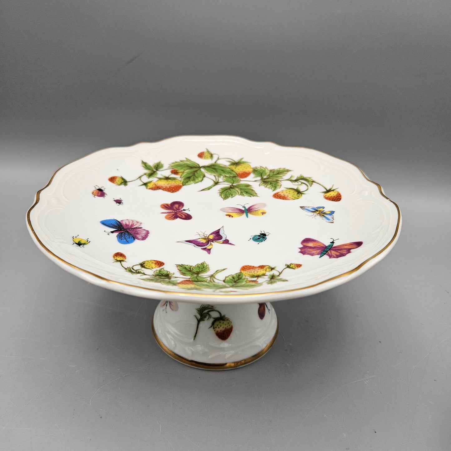 Lenwile Ardalt Porcelain Strawberry & Butterfly Small Footed Cake Stand