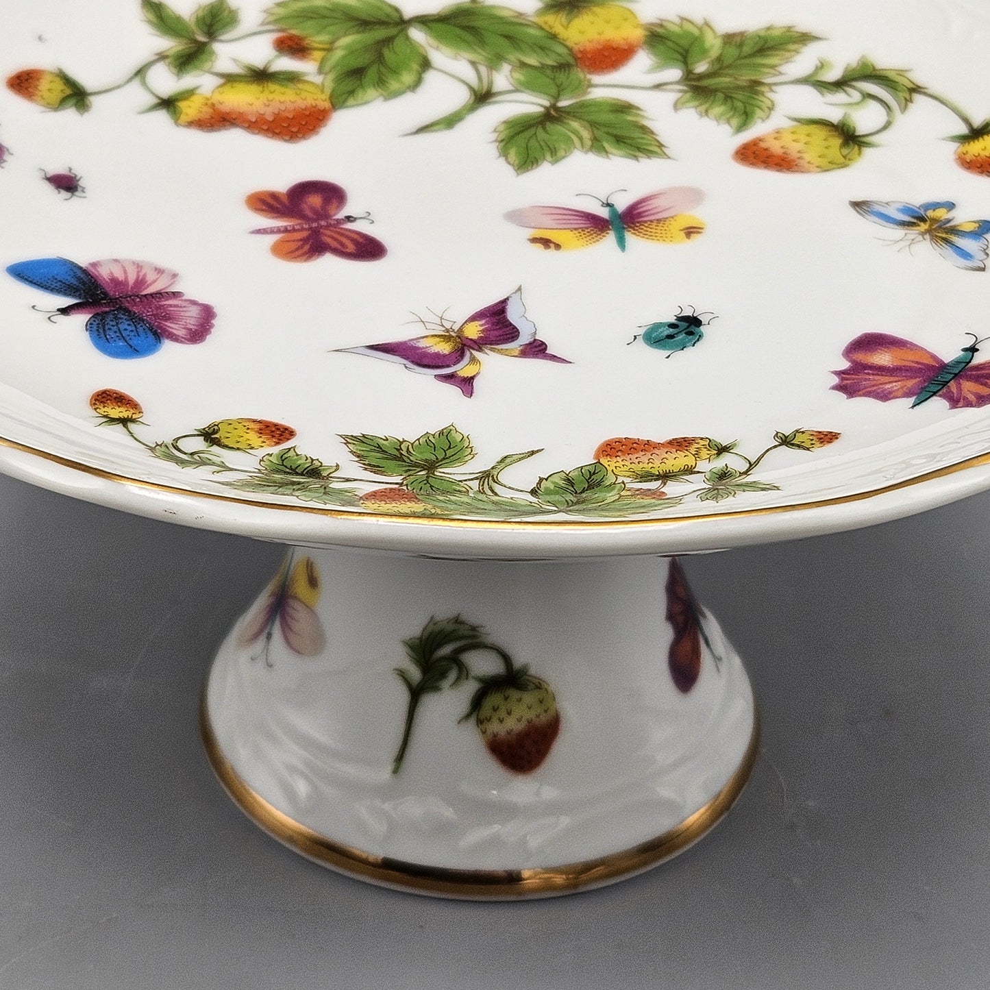 Lenwile Ardalt Porcelain Strawberry & Butterfly Small Footed Cake Stand