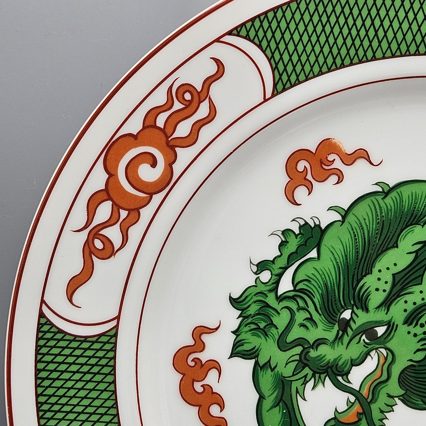 Fitz & Floyd Dragon Crest Green Dinner Plates - Set of Eight