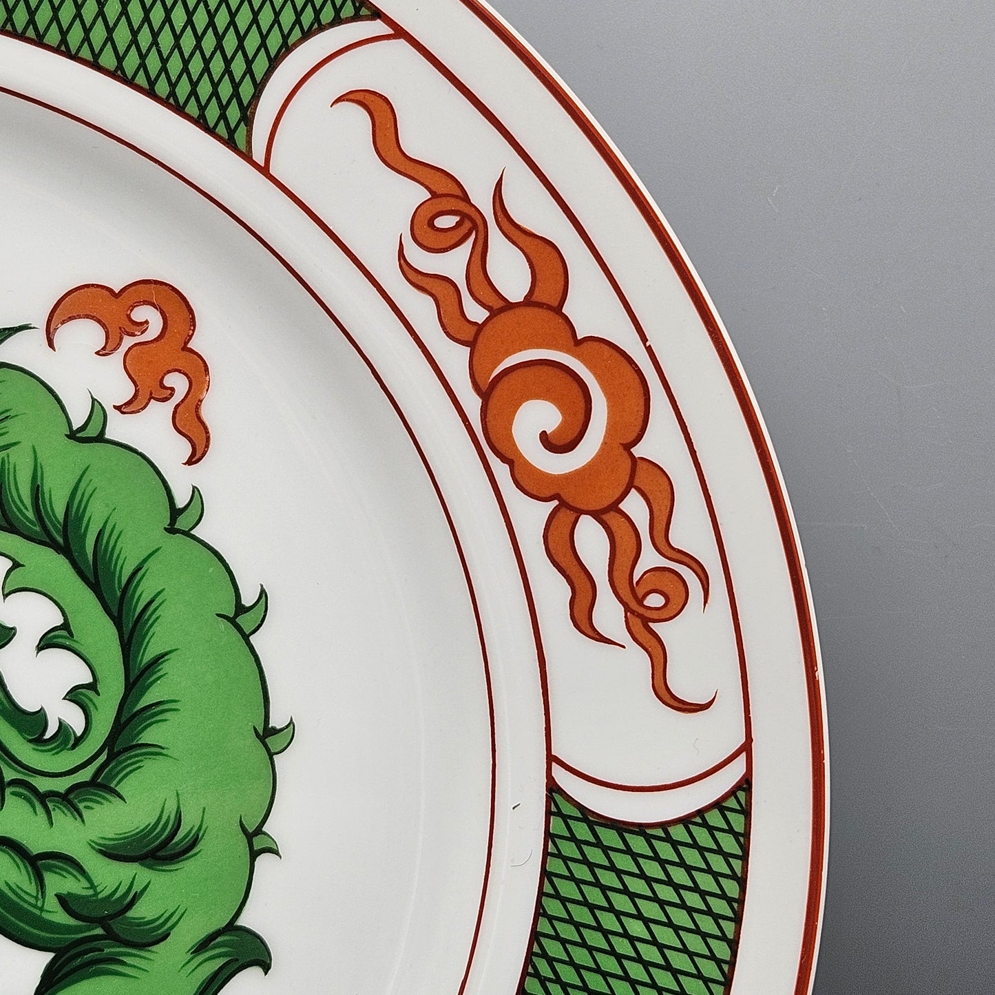 Fitz & Floyd Dragon Crest Green Dinner Plates - Set of Eight