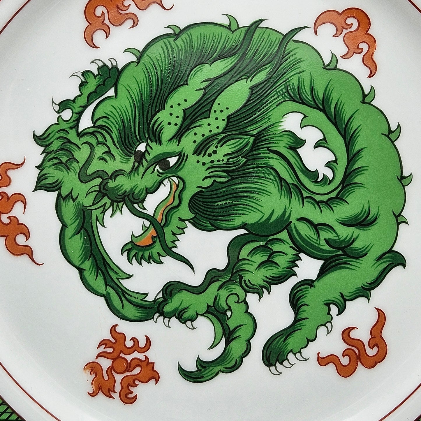 Fitz & Floyd Dragon Crest Green Dinner Plates - Set of Eight