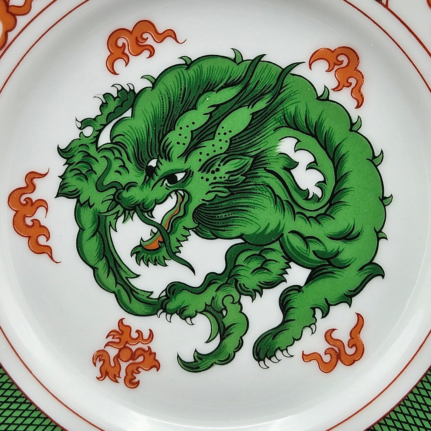 Fitz & Floyd Dragon Crest Green Bread & Butter Plates - Set of Eight