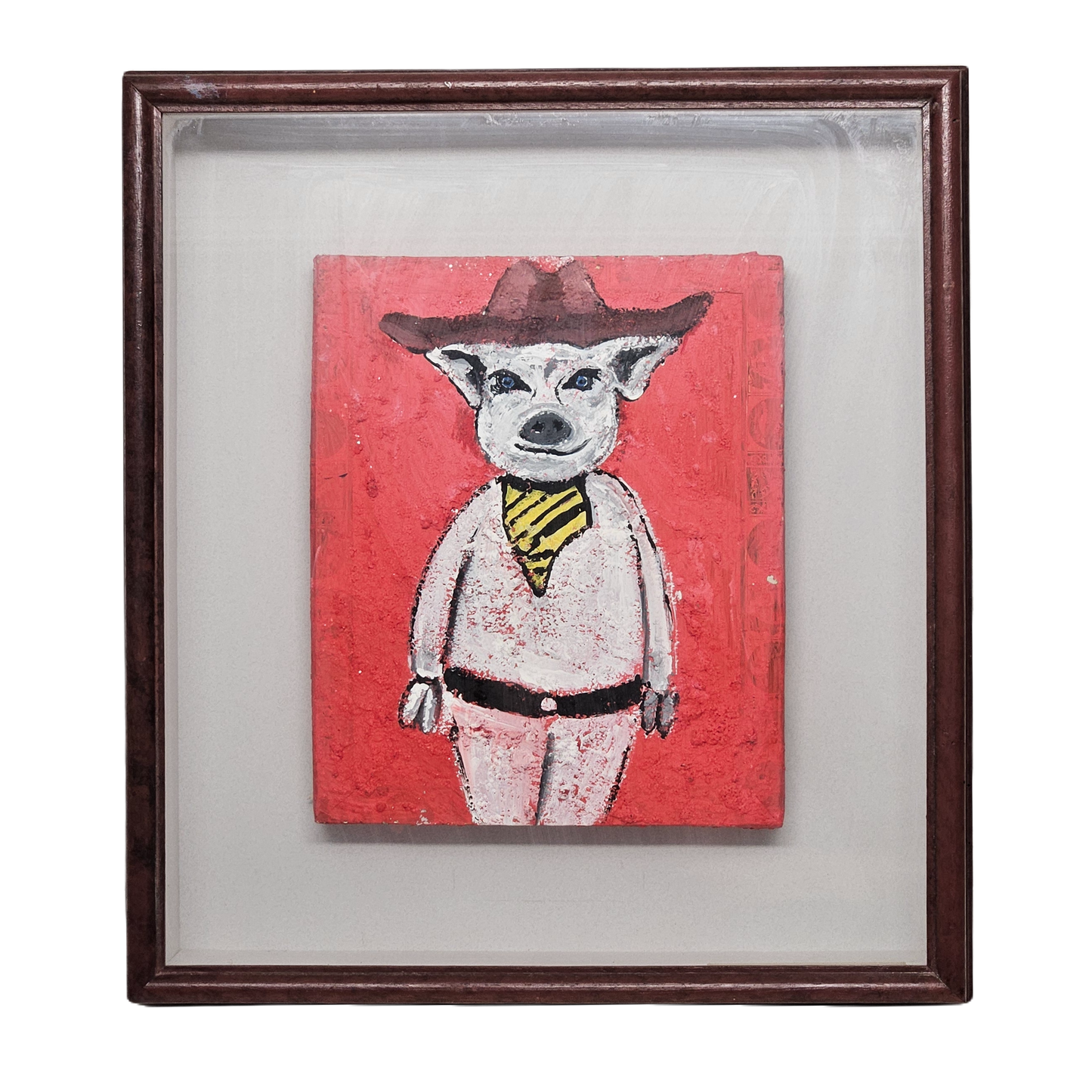 1998 Michelle Wawraszko "Texas Toast" Acrylic on Panel Cowboy Pig Painting