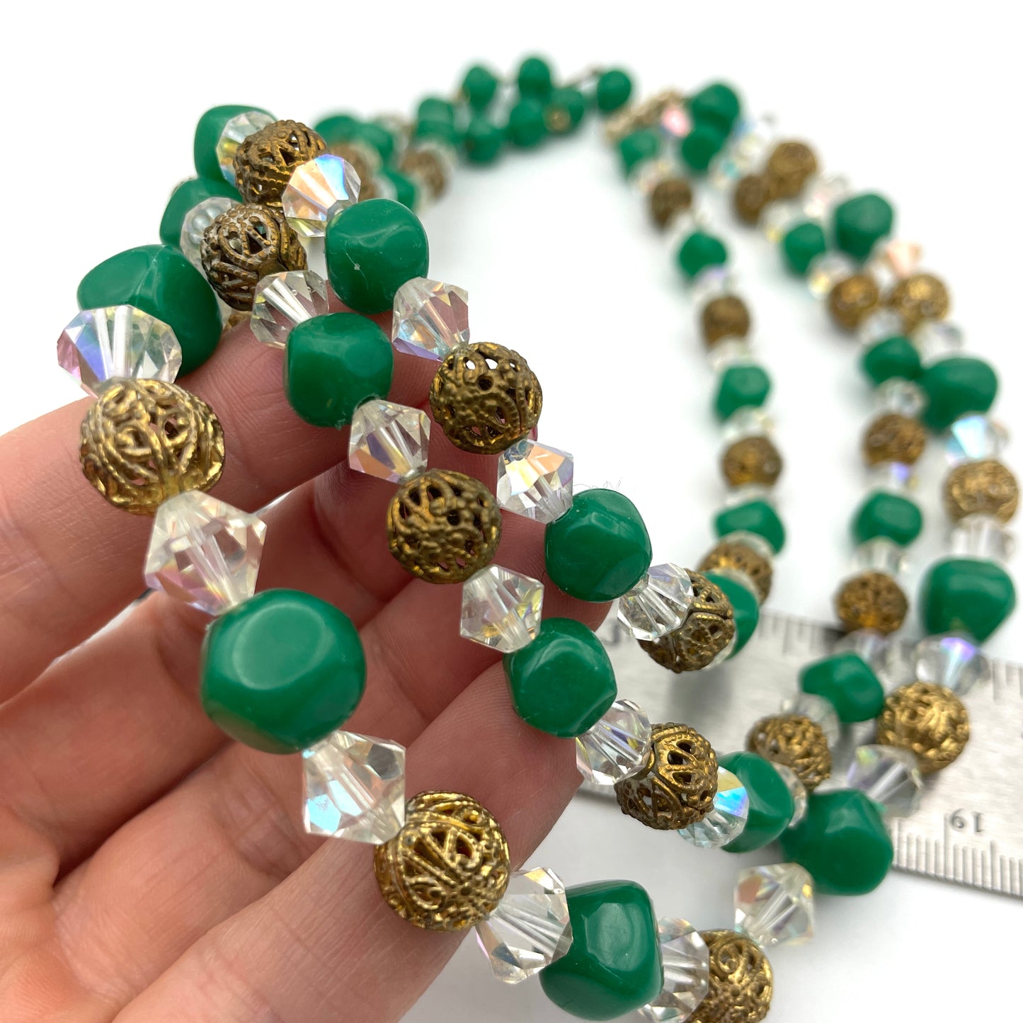 Vintage Green Layered Beaded Necklace