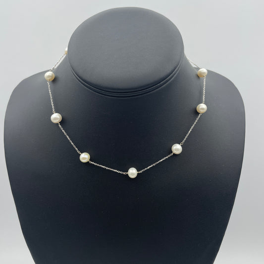 14K White Gold & Pearl Choker Necklace