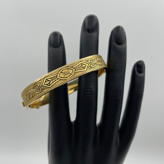 Vintage Detailed Gold-Filled Bangle Bracelet