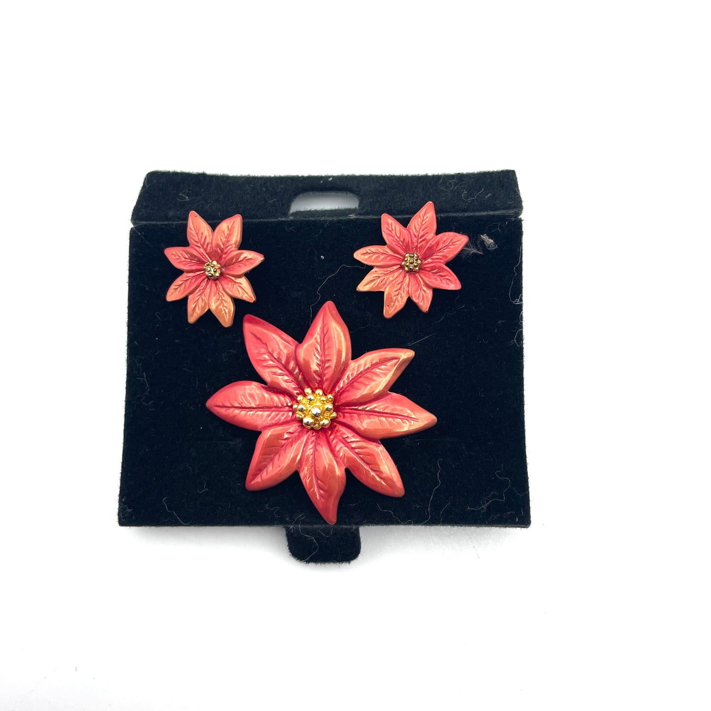 Vintage Poinsettia Earrings & Pin Set