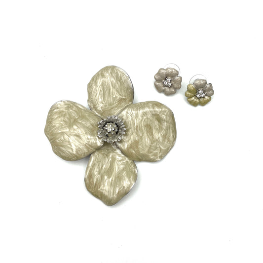 Large Enamel Flower Pin & Earring Set