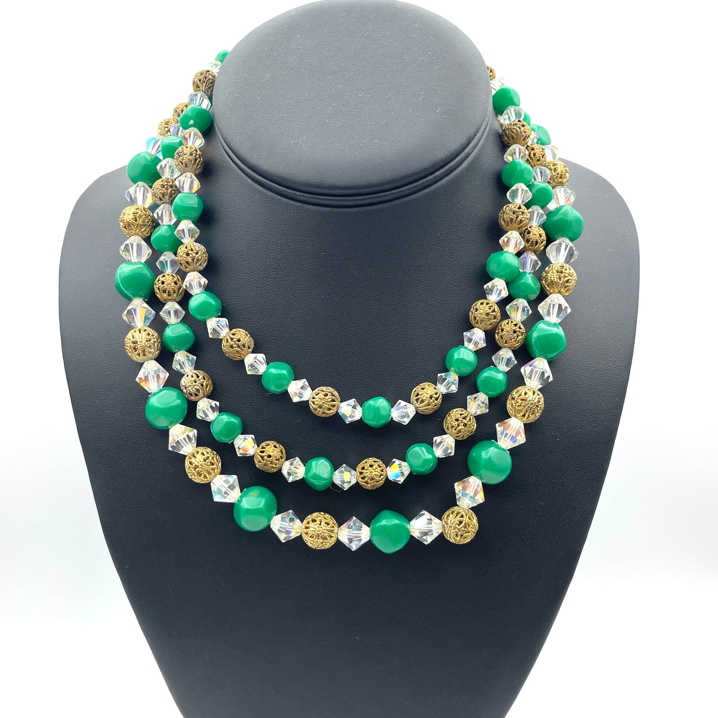 Vintage Green Layered Beaded Necklace