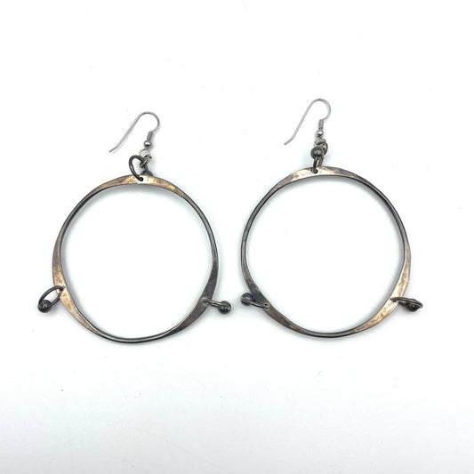 Vintage Sterling Silver Large Hoop Dangle Earrings