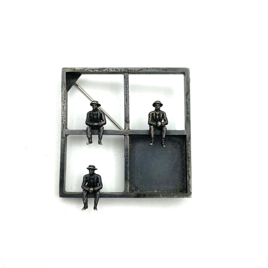 Vintage Three Men in Windows Pin