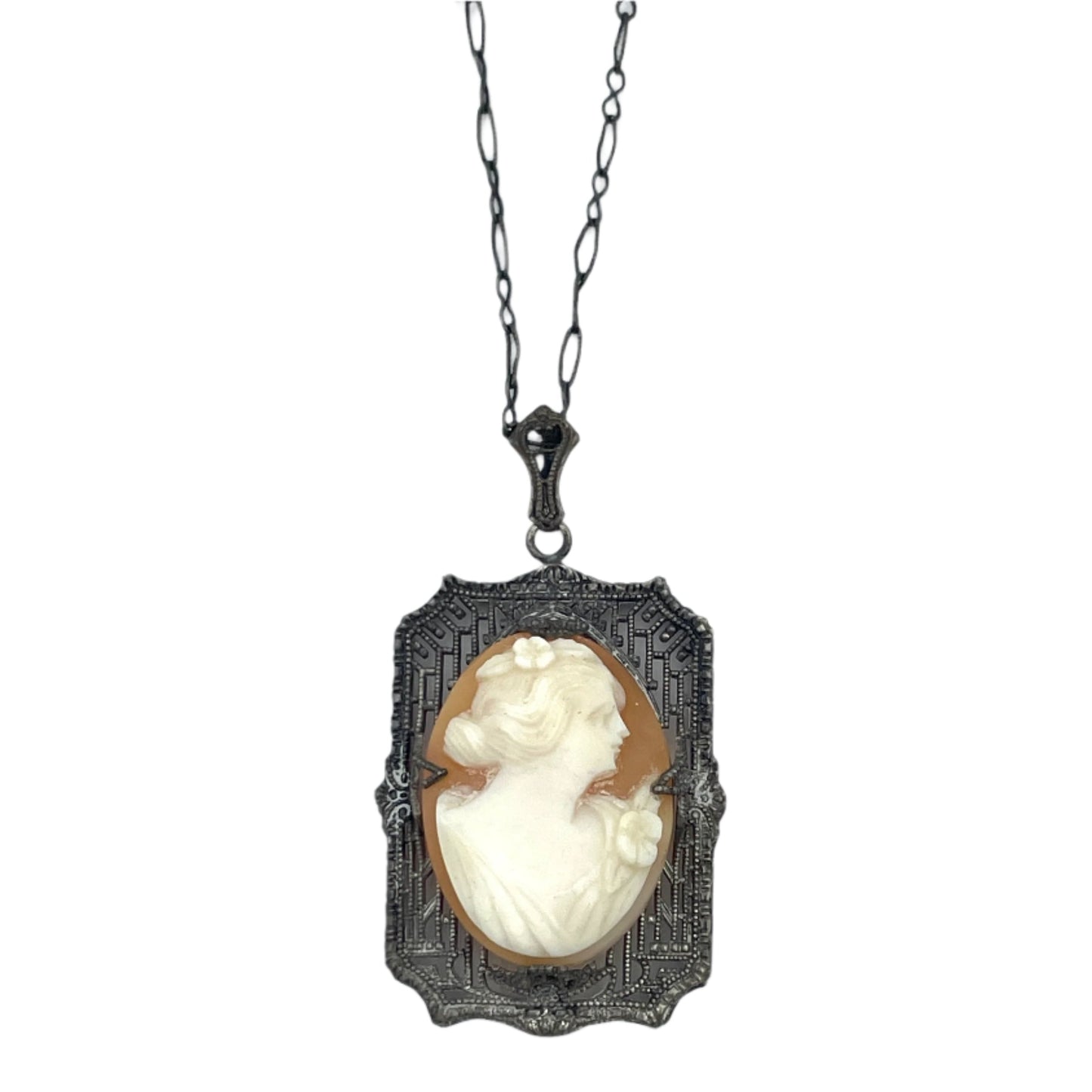 Vintage Sterling Silver Carved Cameo Necklace