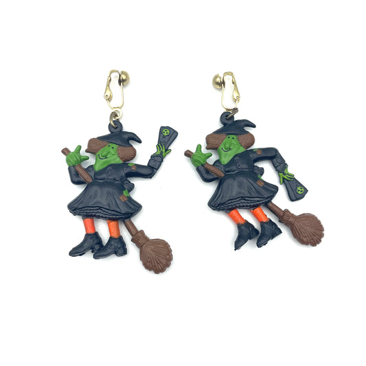 Flying Witch Clip Earrings