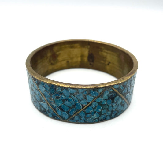 Vintage Turquoise Inlaid Bangle Bracelet