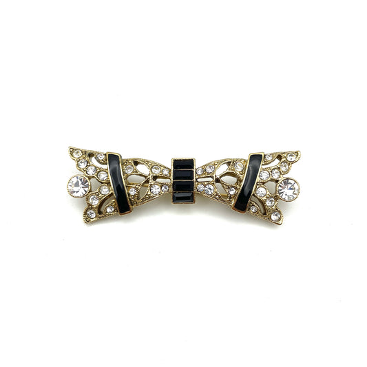 Vintage Enamel & Crystal Ribbon Bow Pin