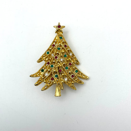 Vintage Red & Green Christmas Tree Pin