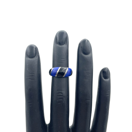 Sterling, Lapis, & Onyx Ring - Size 4