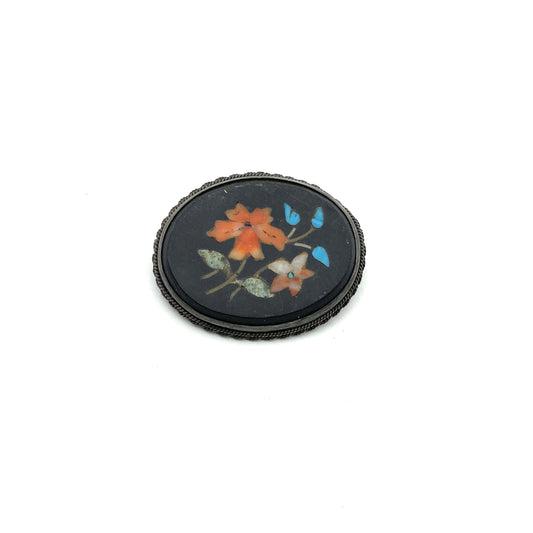 Vintage Inlaid Stone Flower Pin