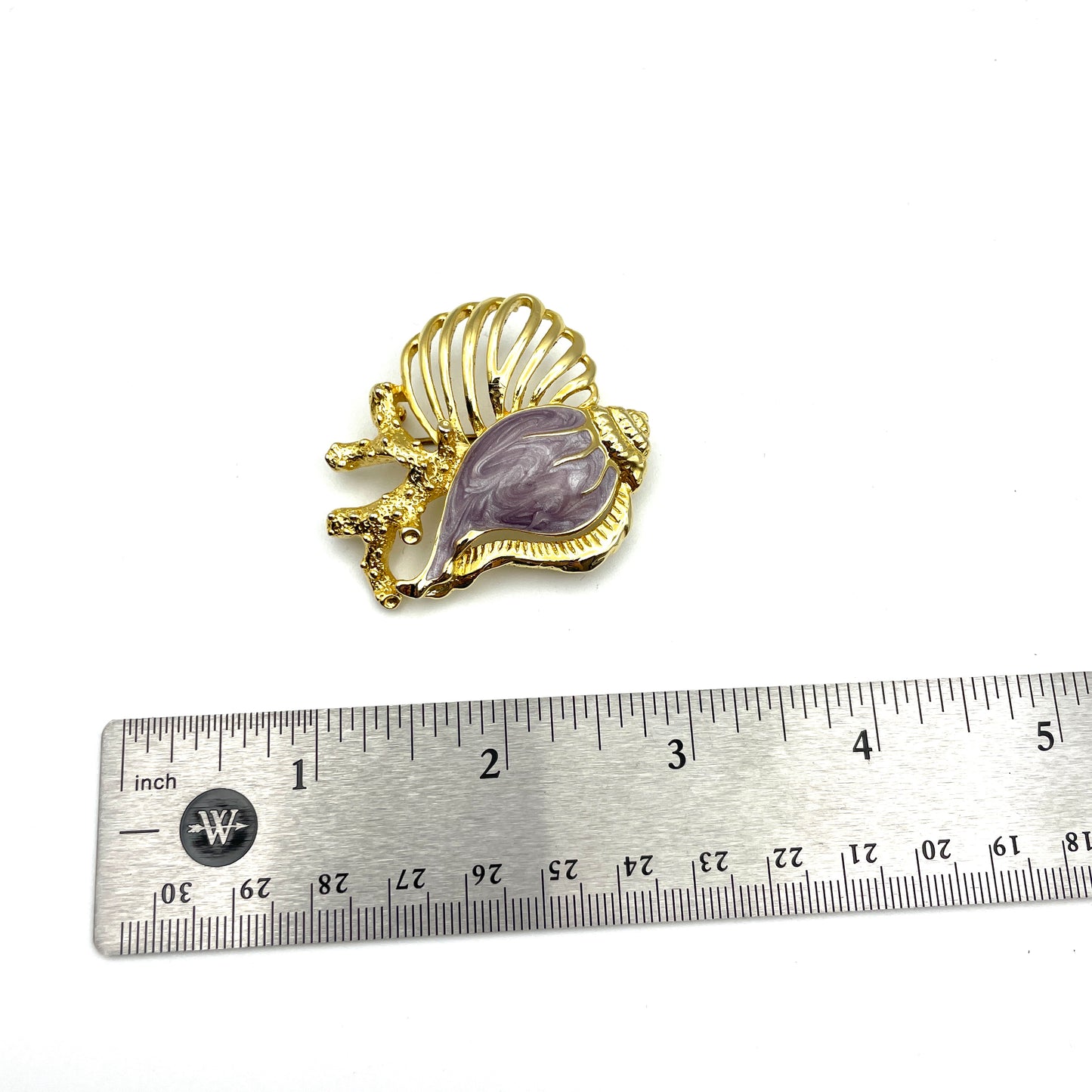 Enamel & Gold Seashell Pin