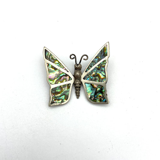 Vintage Sterling & Abalone Butterfly Pin