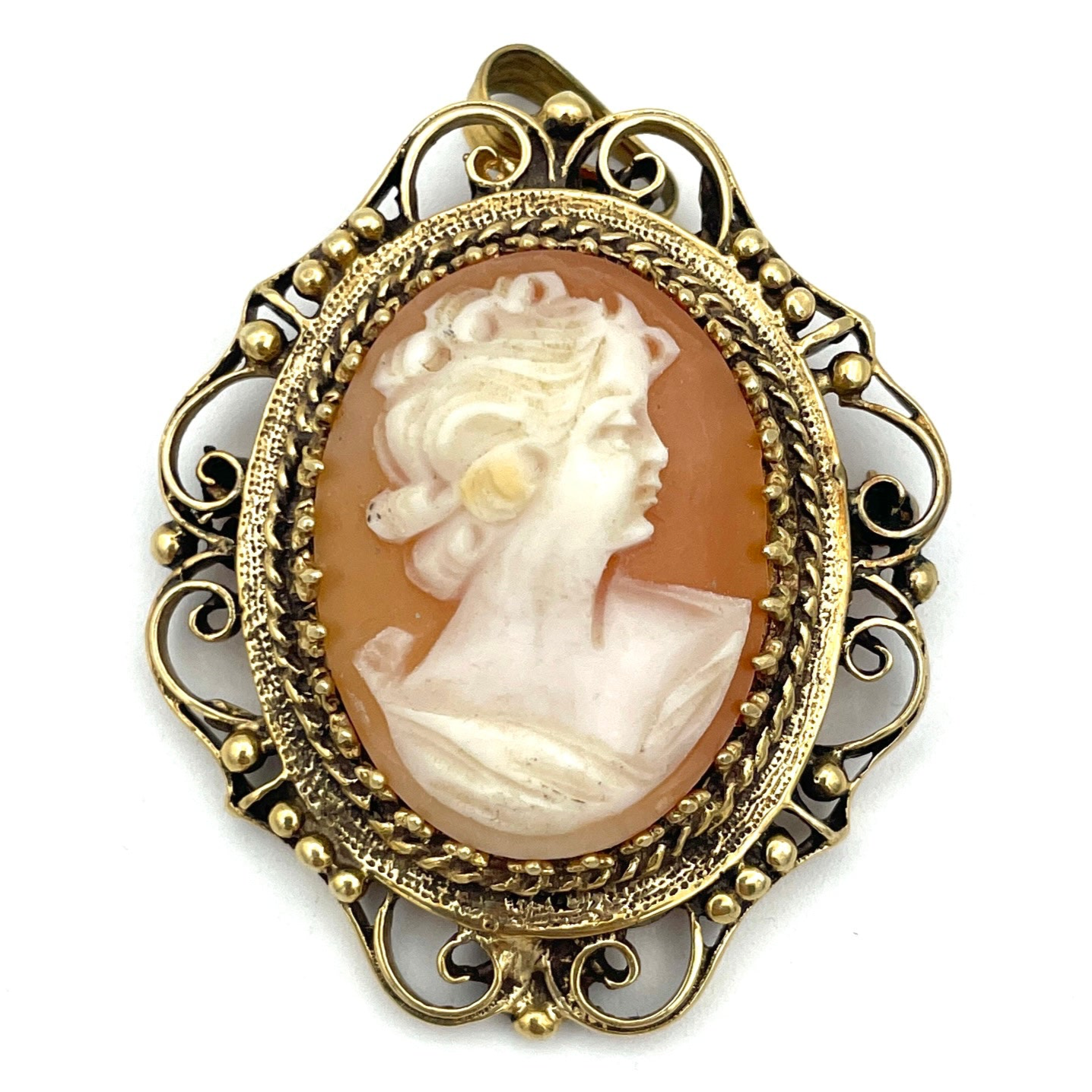 Vintage 14K Gold Carved Cameo Pendant/Pin