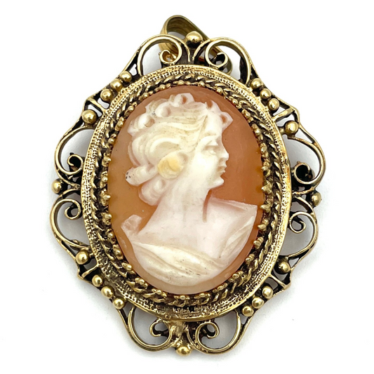 Vintage 14K Gold Carved Cameo Pendant/Pin