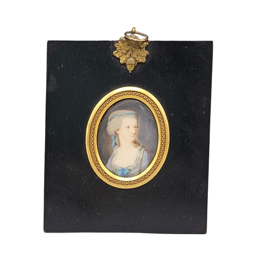 Framed Portrait Miniature of a Woman -Danish, Possibly 18th c.