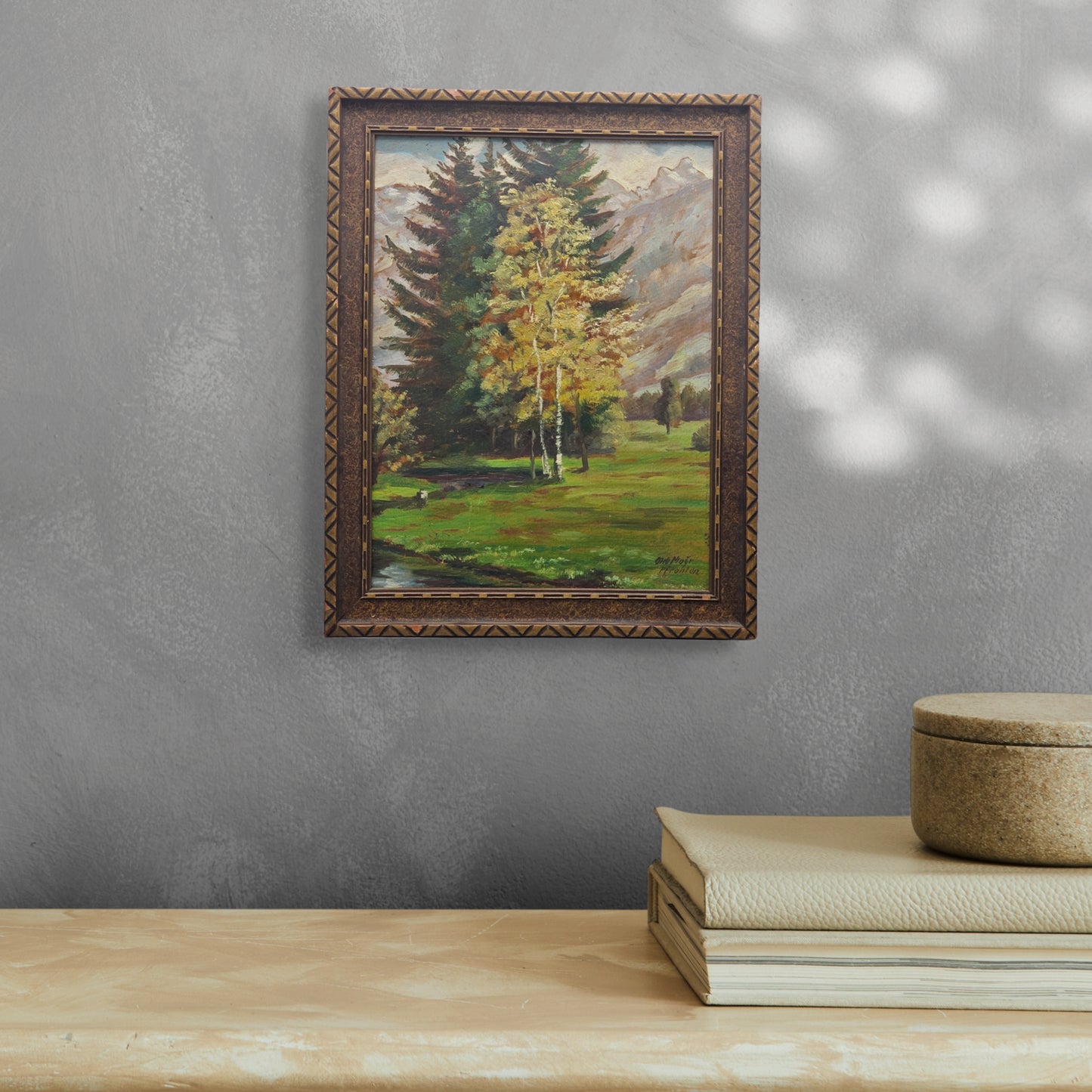 Vintage Original Landscape Painting with Trees