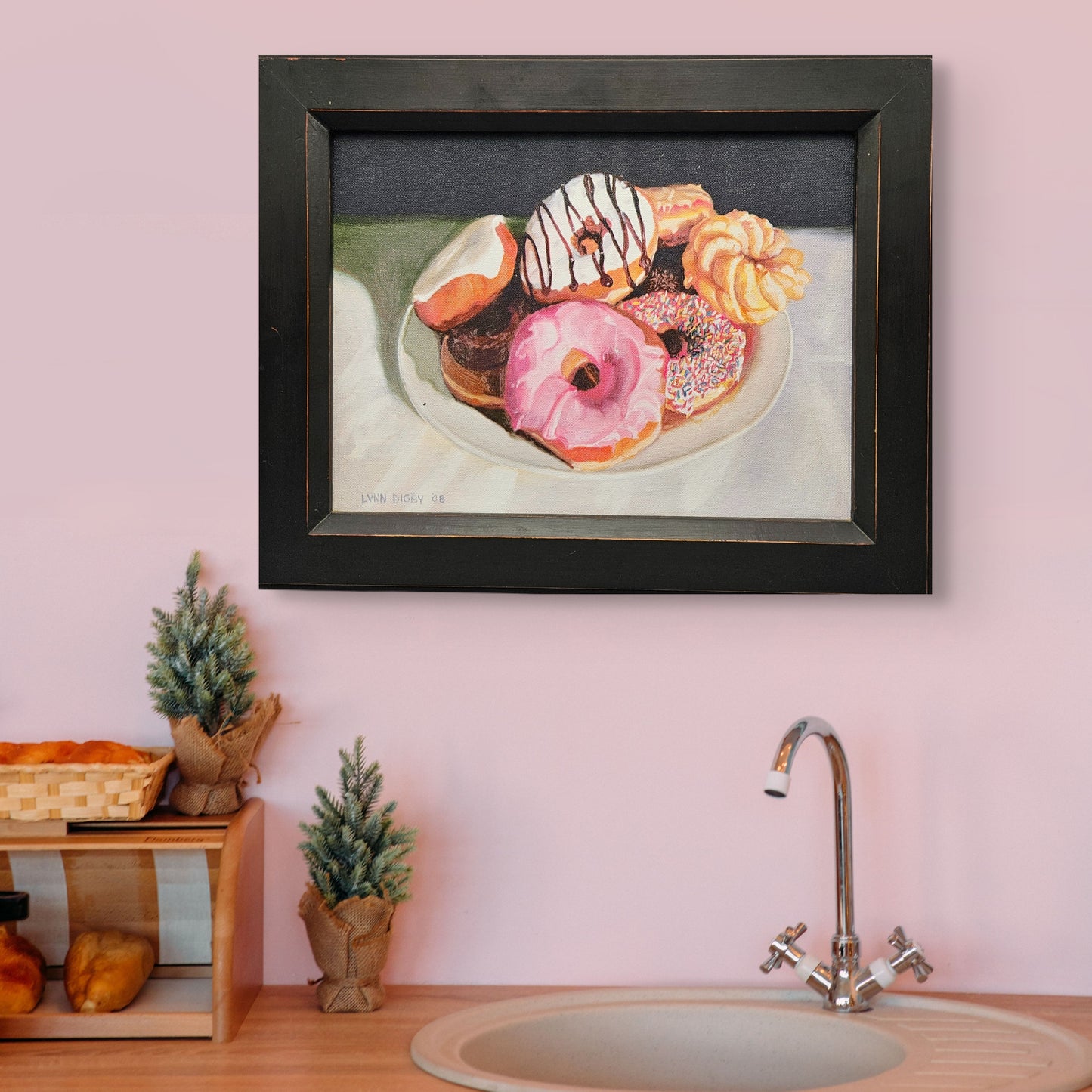 Signed Oil Painting on Board of of Donuts by Lynn Digby