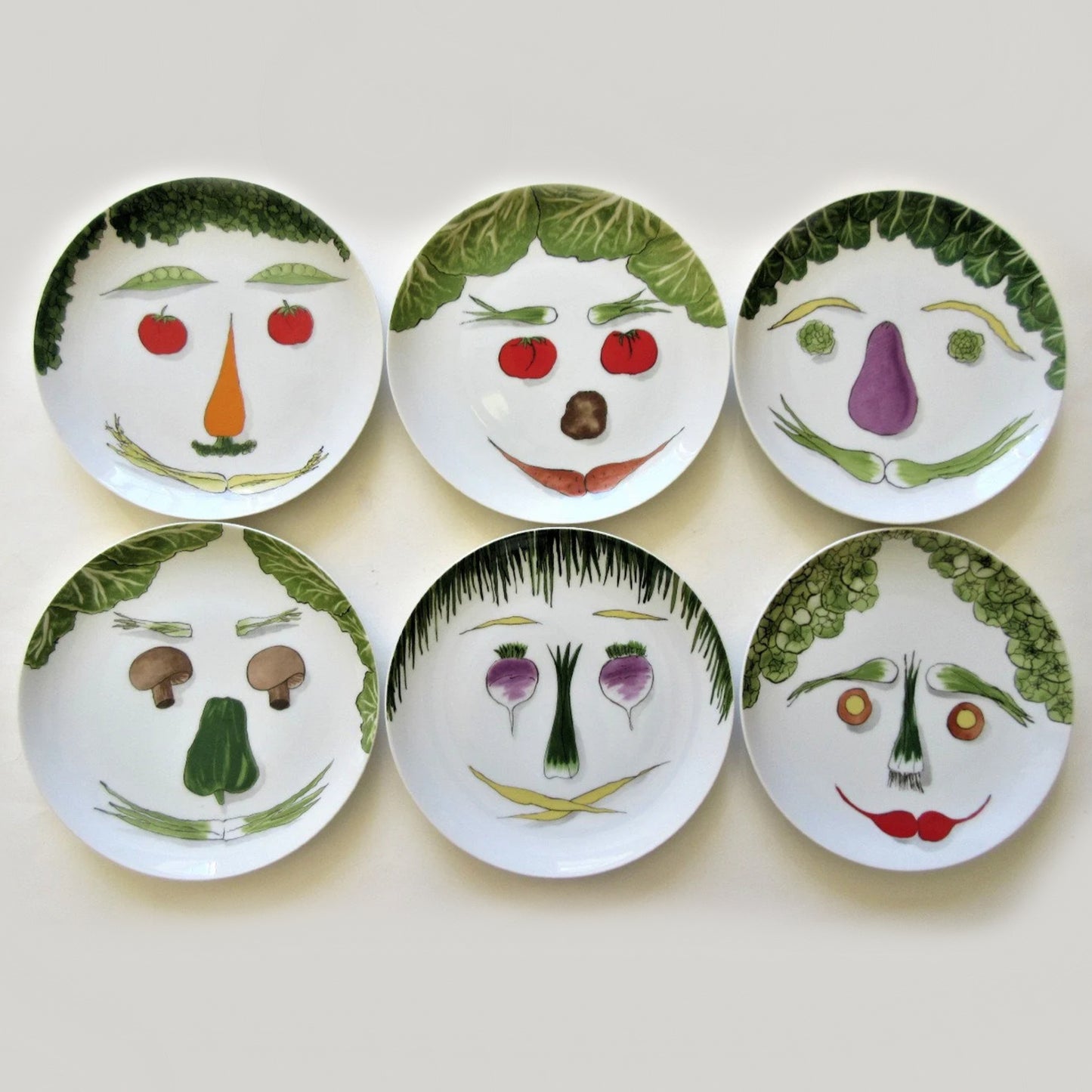 Villa Vanilla Palm Beach Vegetable Face Porcelain Plates - Set of Six