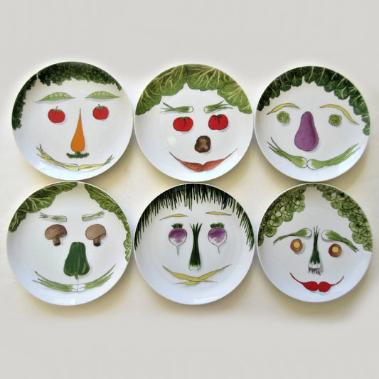 Villa Vanilla Palm Beach Vegetable Face Porcelain Plates - Set of Six