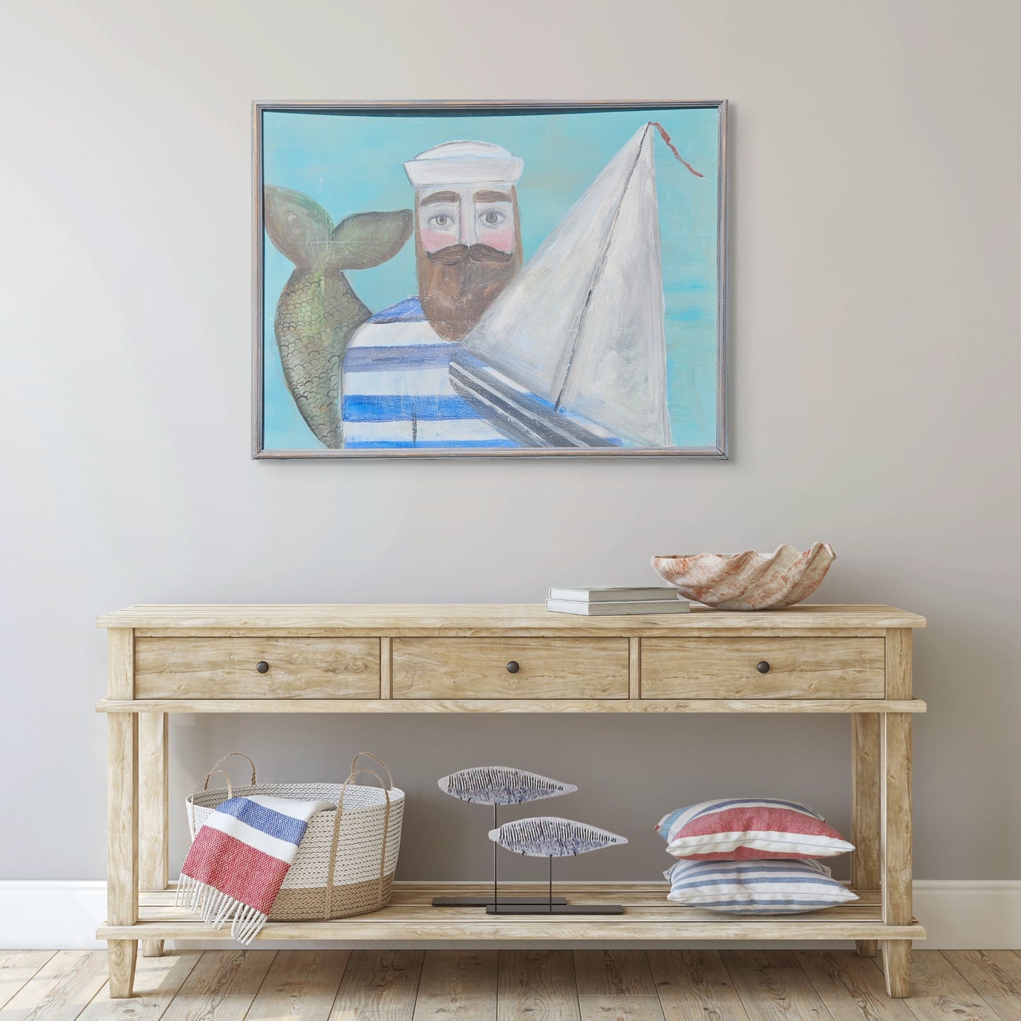 Original Painting Bearded Sailor with Sailboard - Nantucket, Mass