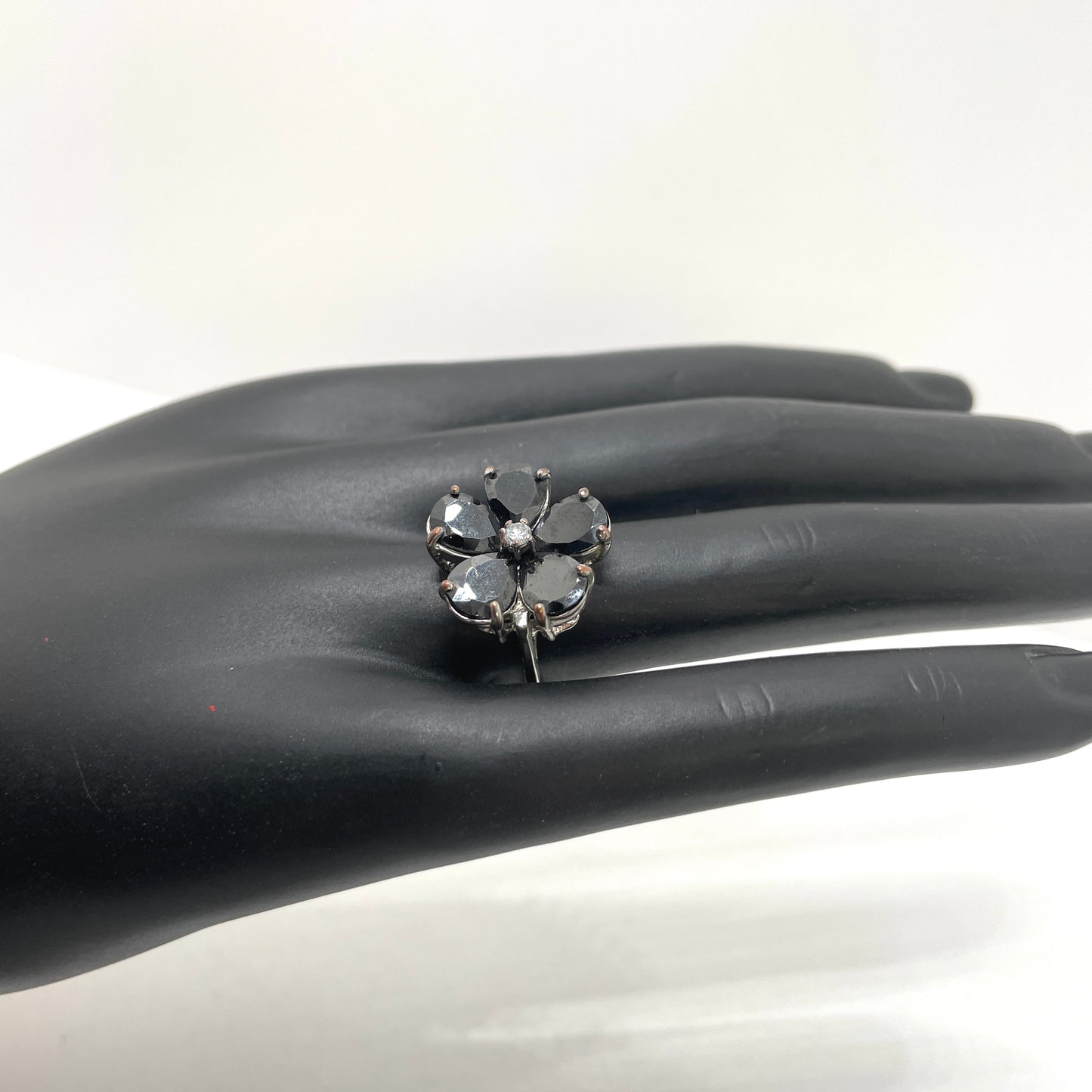 Black Flower Cocktail Ring - Size 7.25