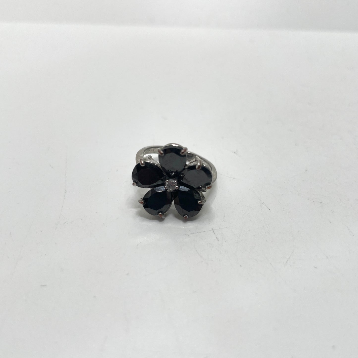 Black Flower Cocktail Ring - Size 7.25