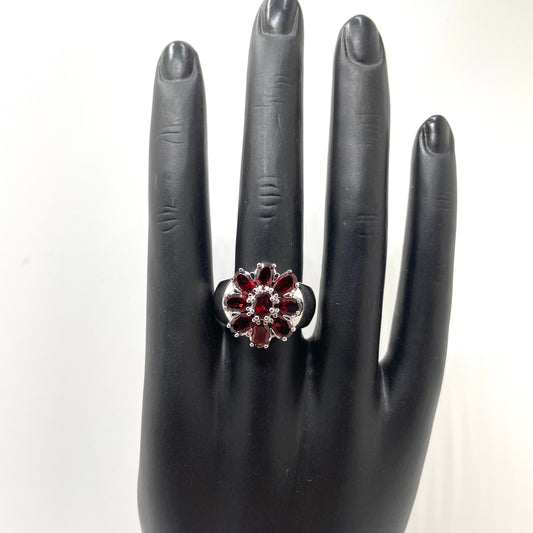 Vintage Sterling Silver Red Flower Ring - Size 9