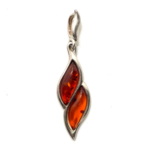 Vintage Sterling Silver & Amber Necklace Pendant