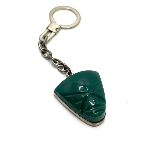 Vintage Carved Green Stone Key Chain