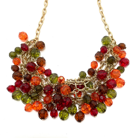 Red Green & Orange Beaded Statement Necklace