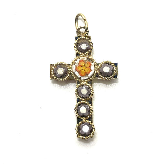 Vintage Micromosaic Cross Necklace Pendant