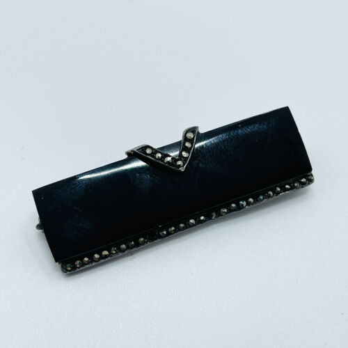 Vintage Sterling Silver & Black Onyx Bar Pin