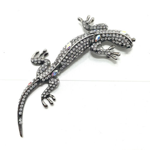 Vintage Large 6" Sparkling Lizard Pin with Crystals